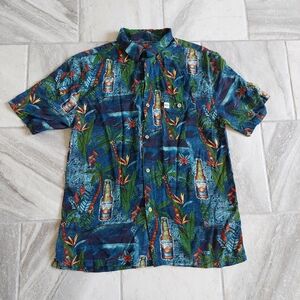 Joe Marlin Corona Beer floral Hawaiian short sleeve shirt mens‎ size L rayon